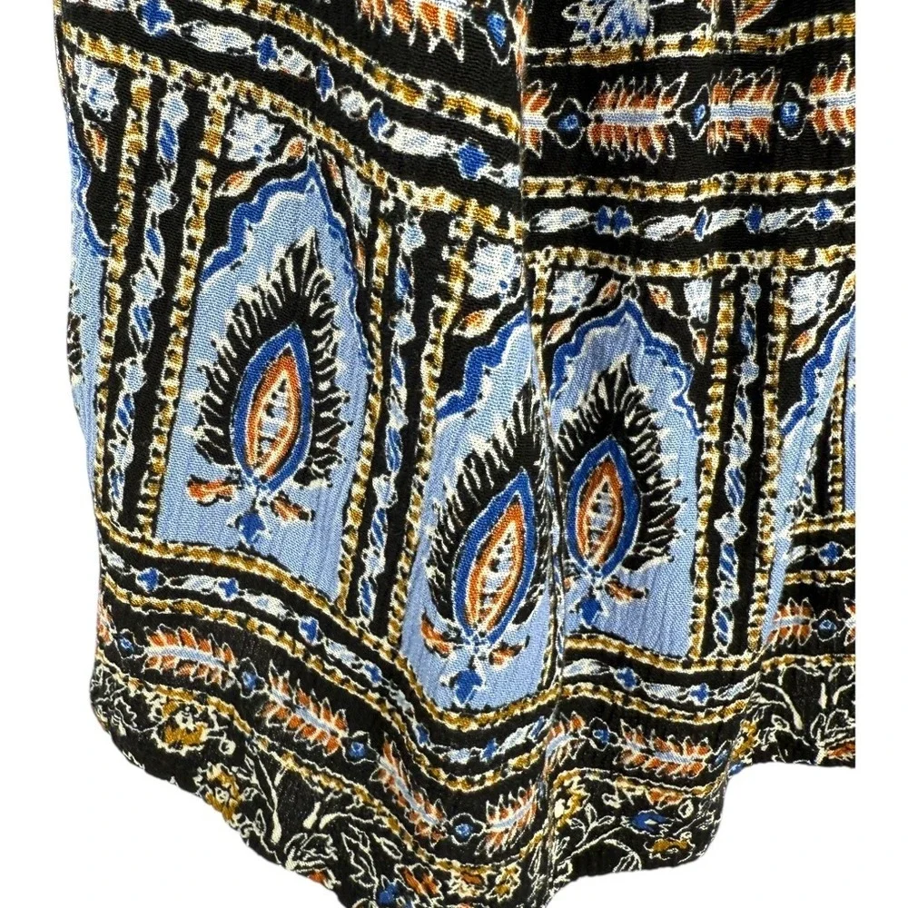 Free People Moonlight Dance‎ Floral Bell Sleeve Boho Tunic Top Blue Size Small